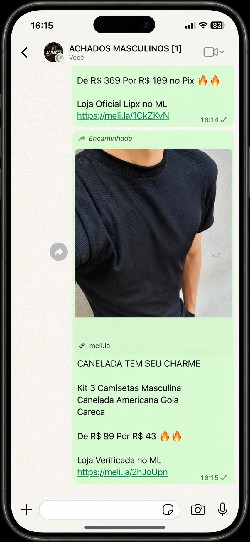 Oferta enviada no grupo Achados Masculinos
