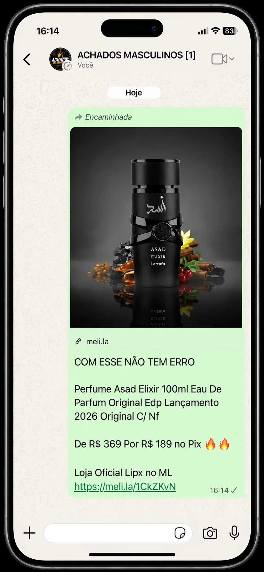 Oferta enviada no grupo Achados Masculinos