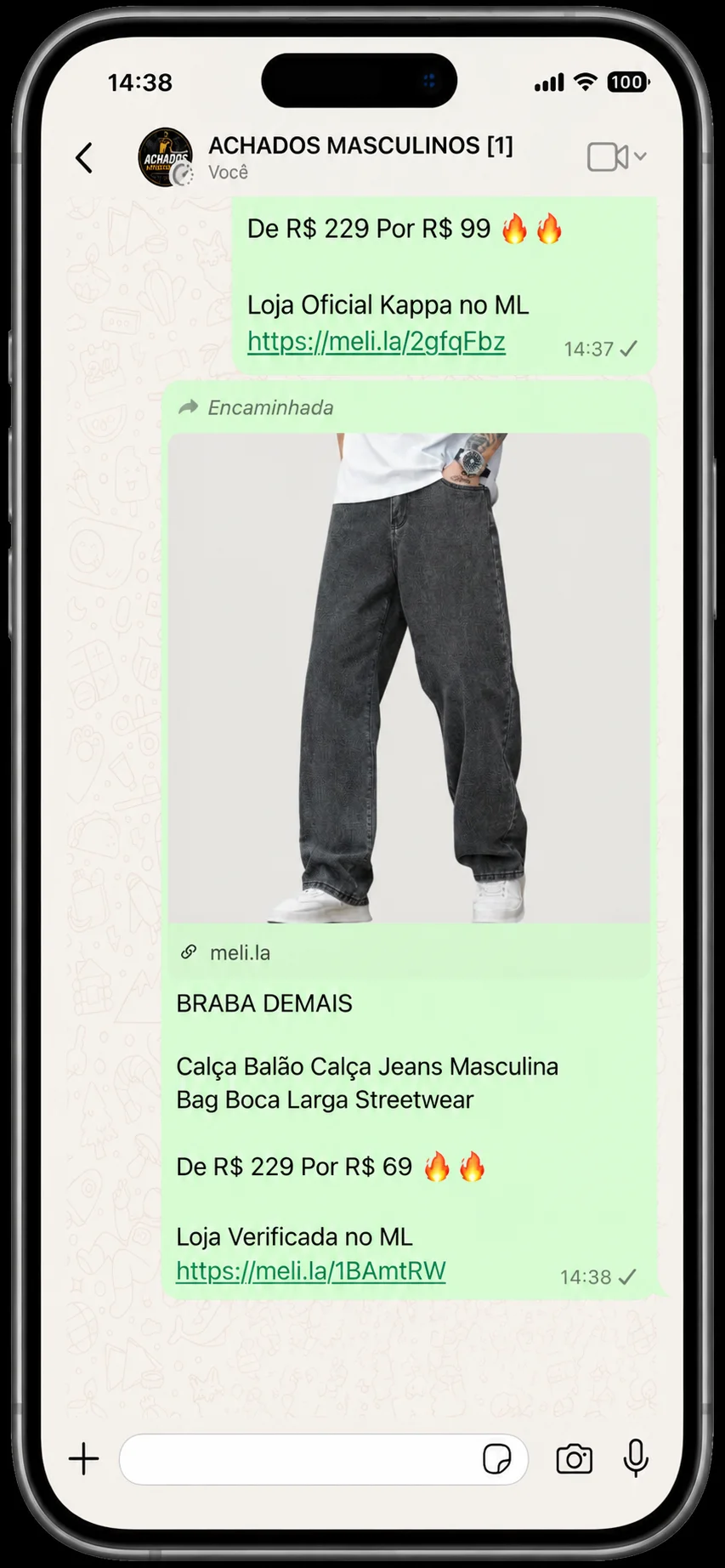 Oferta enviada no grupo Achados Masculinos